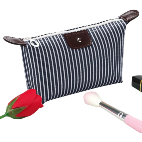 MODAIO-Waterproof Striped Dumpling Makeup Large Foldable Cosmetic Travel Bag (Black)