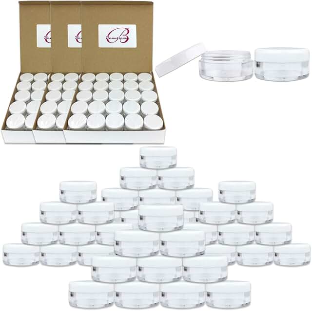 200 clear 5ml round jars with white lids