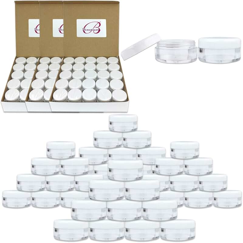 200 clear 5ml round jars with white lids