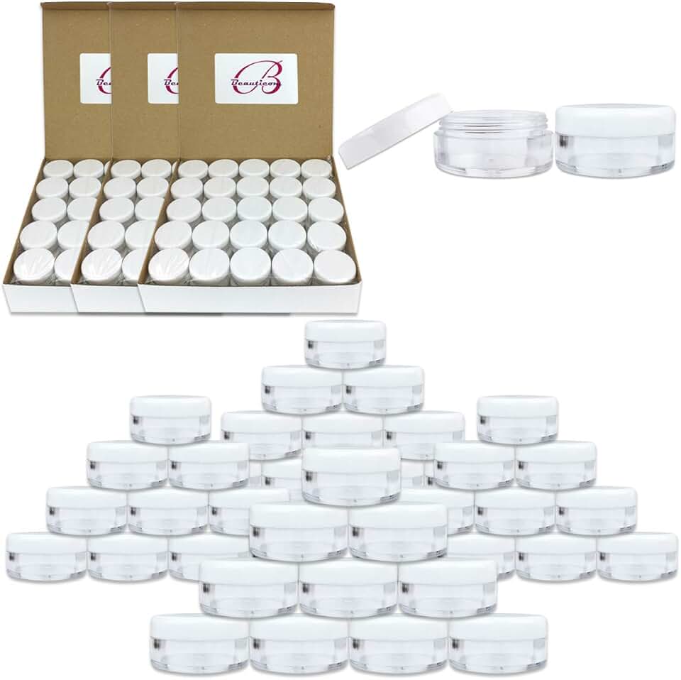 200 clear 5ml round jars with white lids