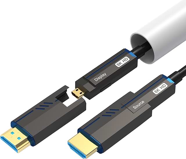 8K 10m Detachable HDMI Fiber Optic Cable with Dual Micro HDMI