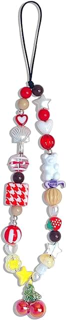 Handmade Beaded Pink Phone Charm and Wrist Strap