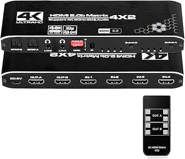 4K HDMI Matrix Switch 4x2 with Remote Control