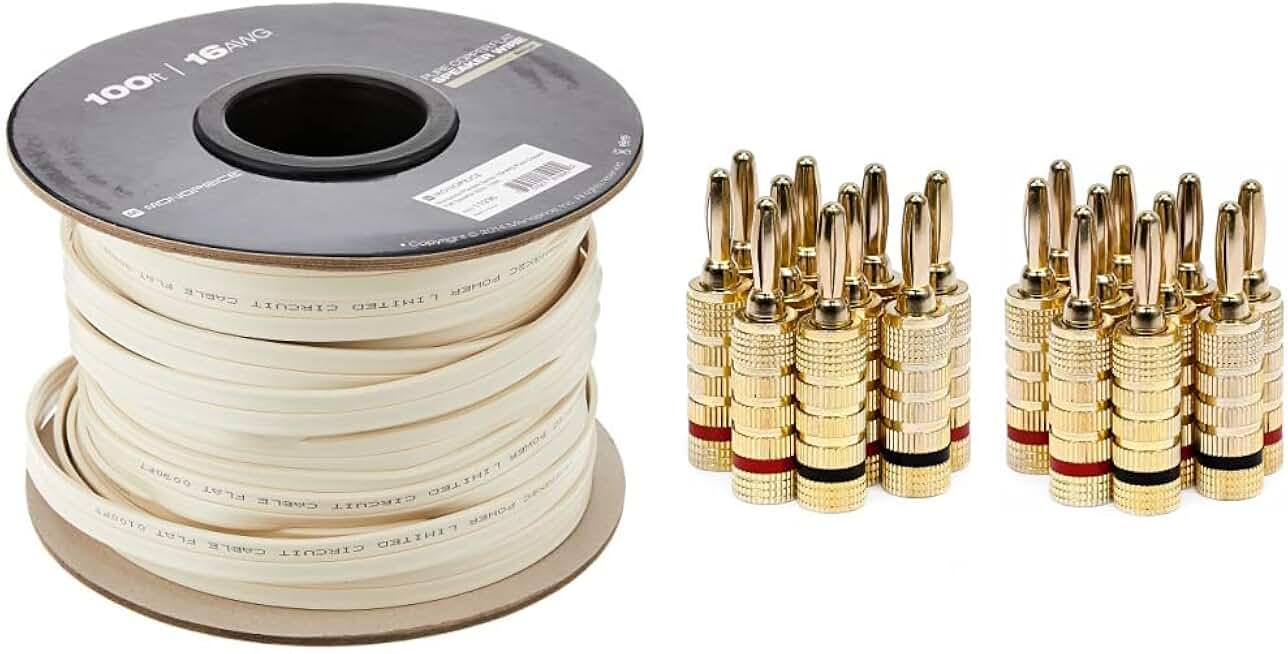 16AWG Pure Copper Flat Speaker Wire with Gold Plugs