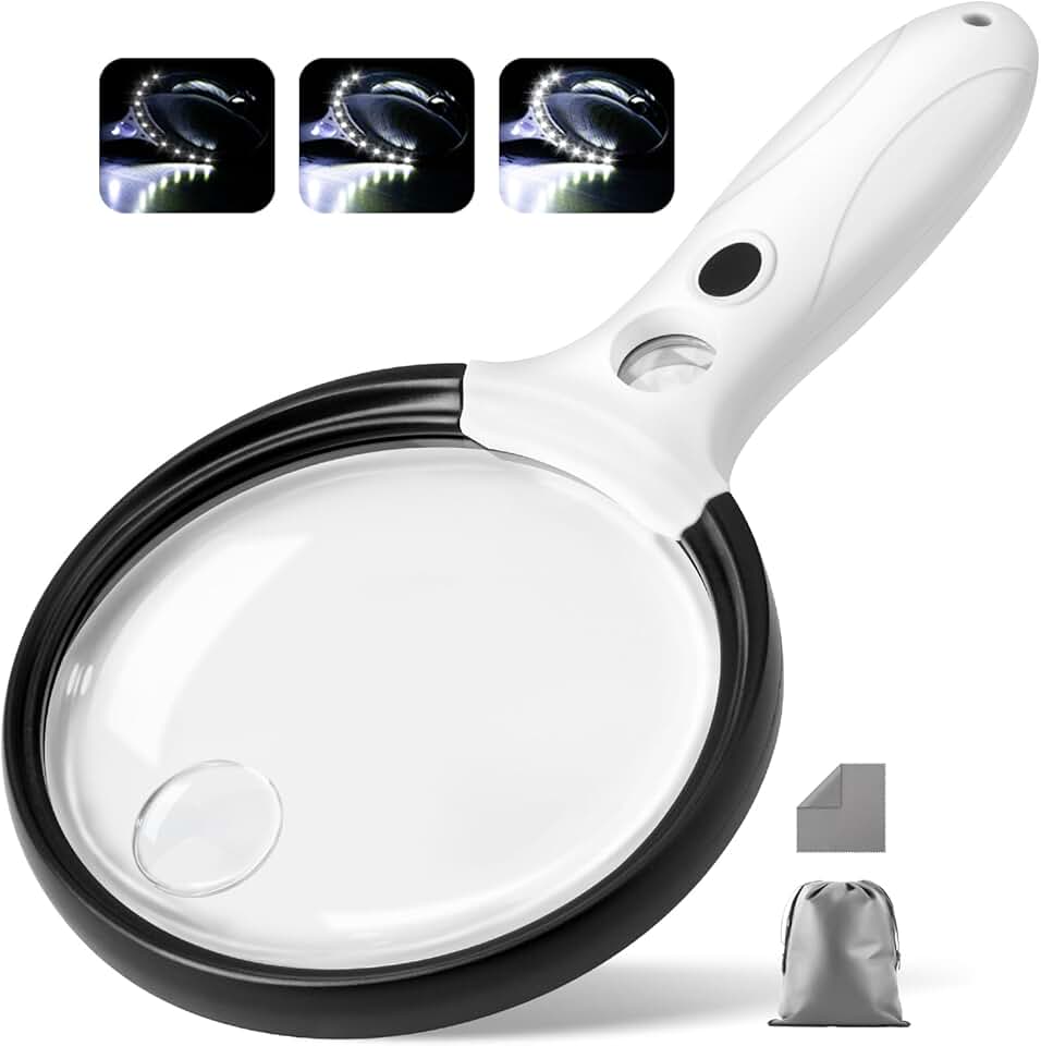 Handheld Magnifying Glass with Light and Storage Bag