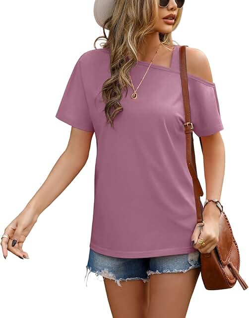Women's Short Sleeve Casual Summer Cold Shoulder Top