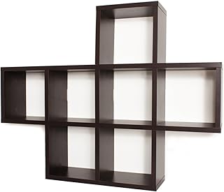 Walnut Finish Cubby Shelving Unit