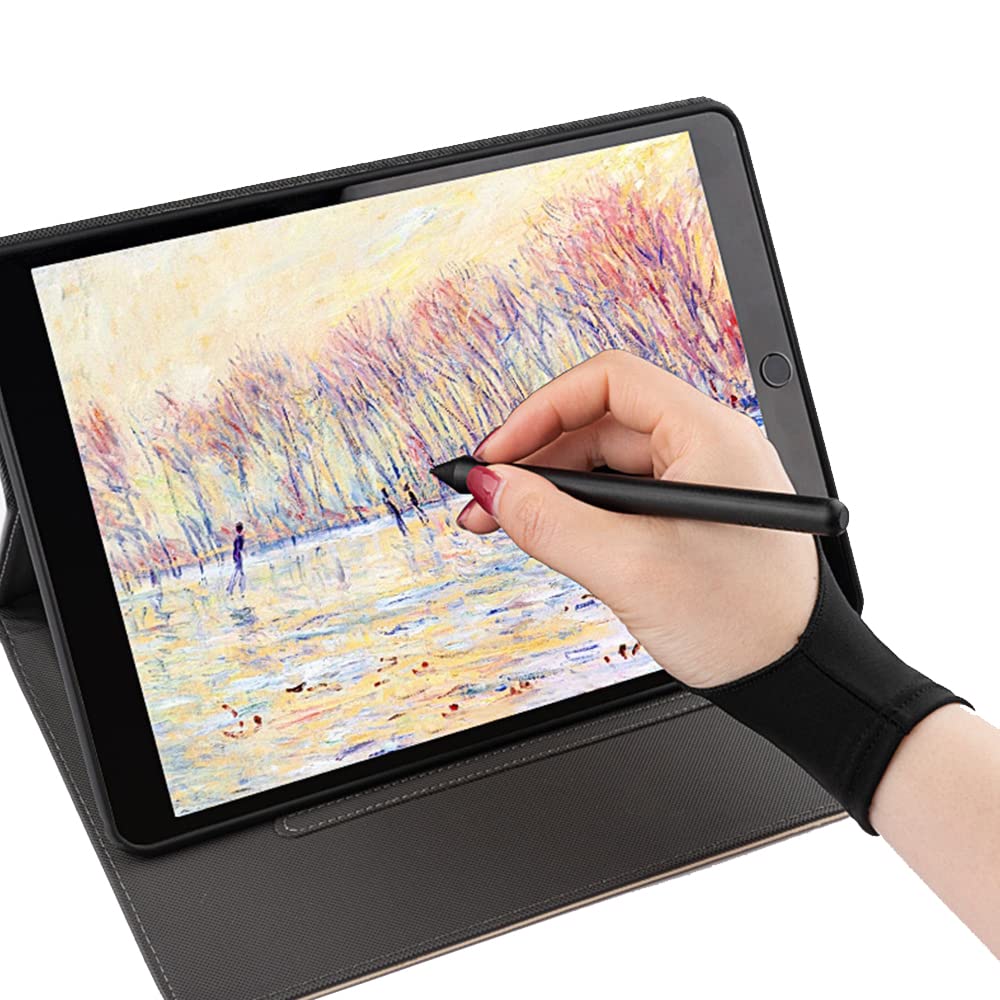 Black digital drawing glove for tablet and sketching