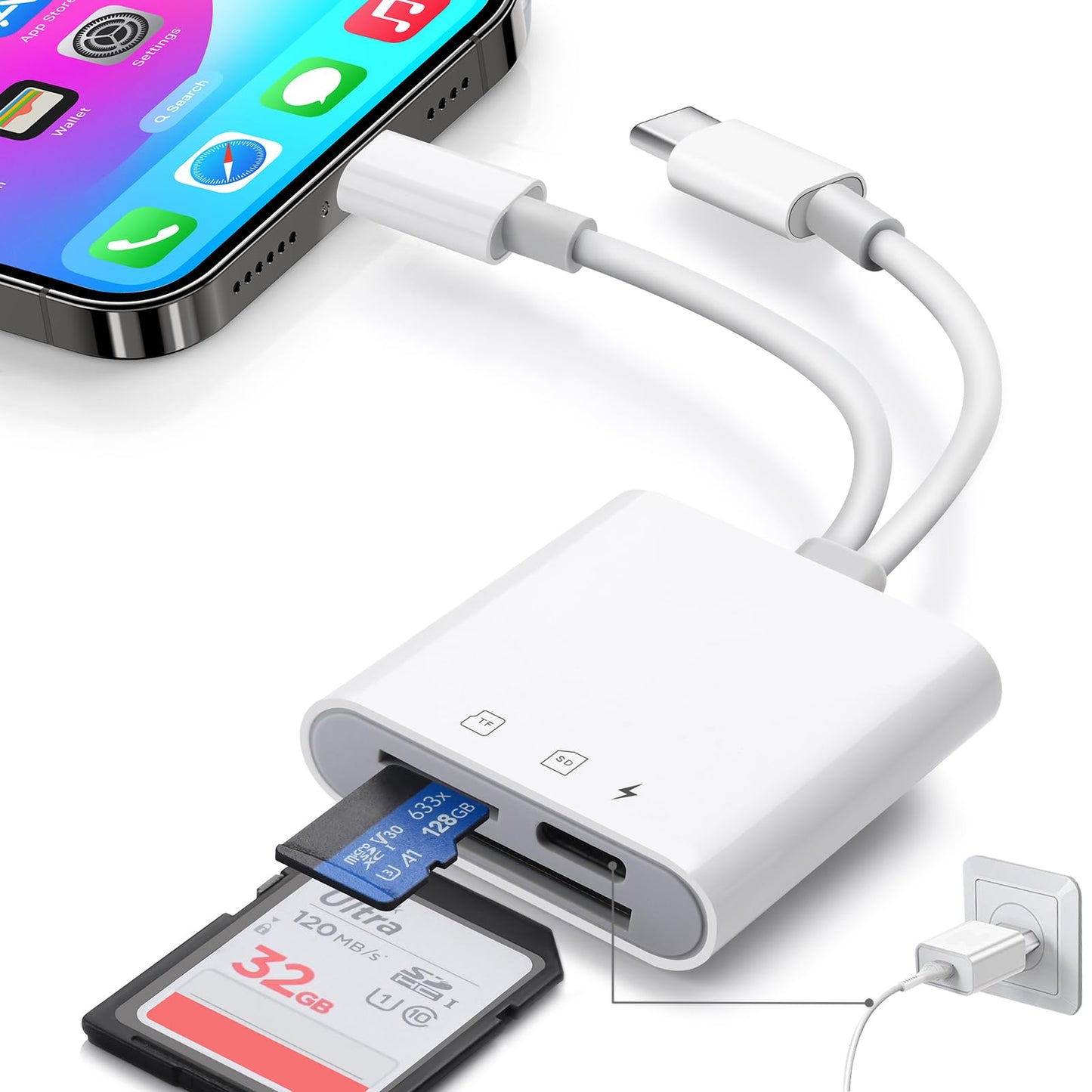 Dual Slot SD and TF Card Reader with Charging