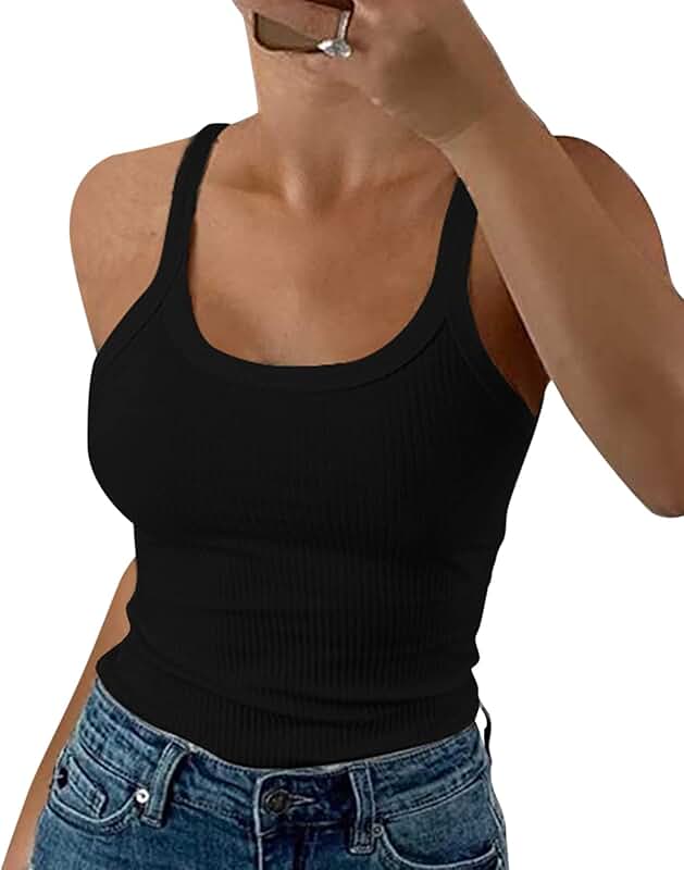 Women's Ribbed Scoop Neck Sleeveless Tank Top