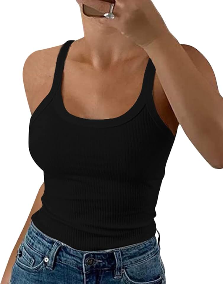 Women's Ribbed Scoop Neck Sleeveless Tank Top