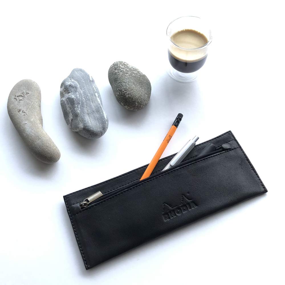 Flat Black Leather Pencil Case for Pens and Supplies