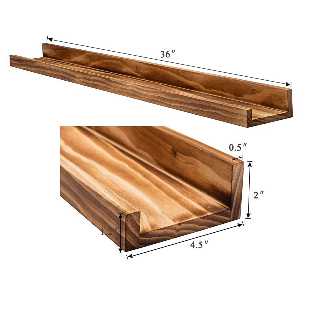 Rustic Wood Floating Shelves for Nursery Books Long Wall Bookshelf Photo Picture Ledge Shelf with Lip Wall Shelf for Kids Bedroom Bathroom Living Room Office Frames 36 Inches Set of 2