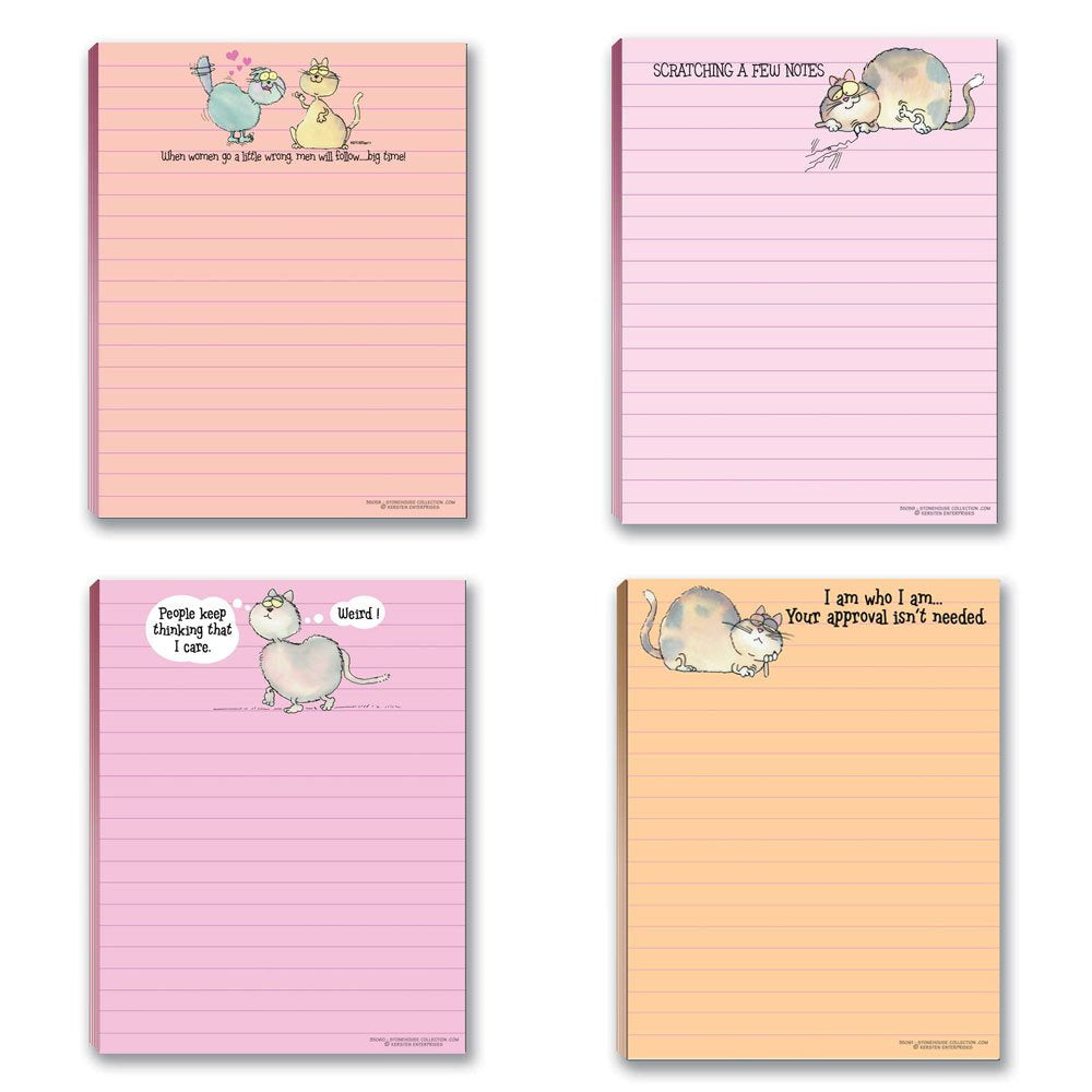 Set of four funny cat notepads