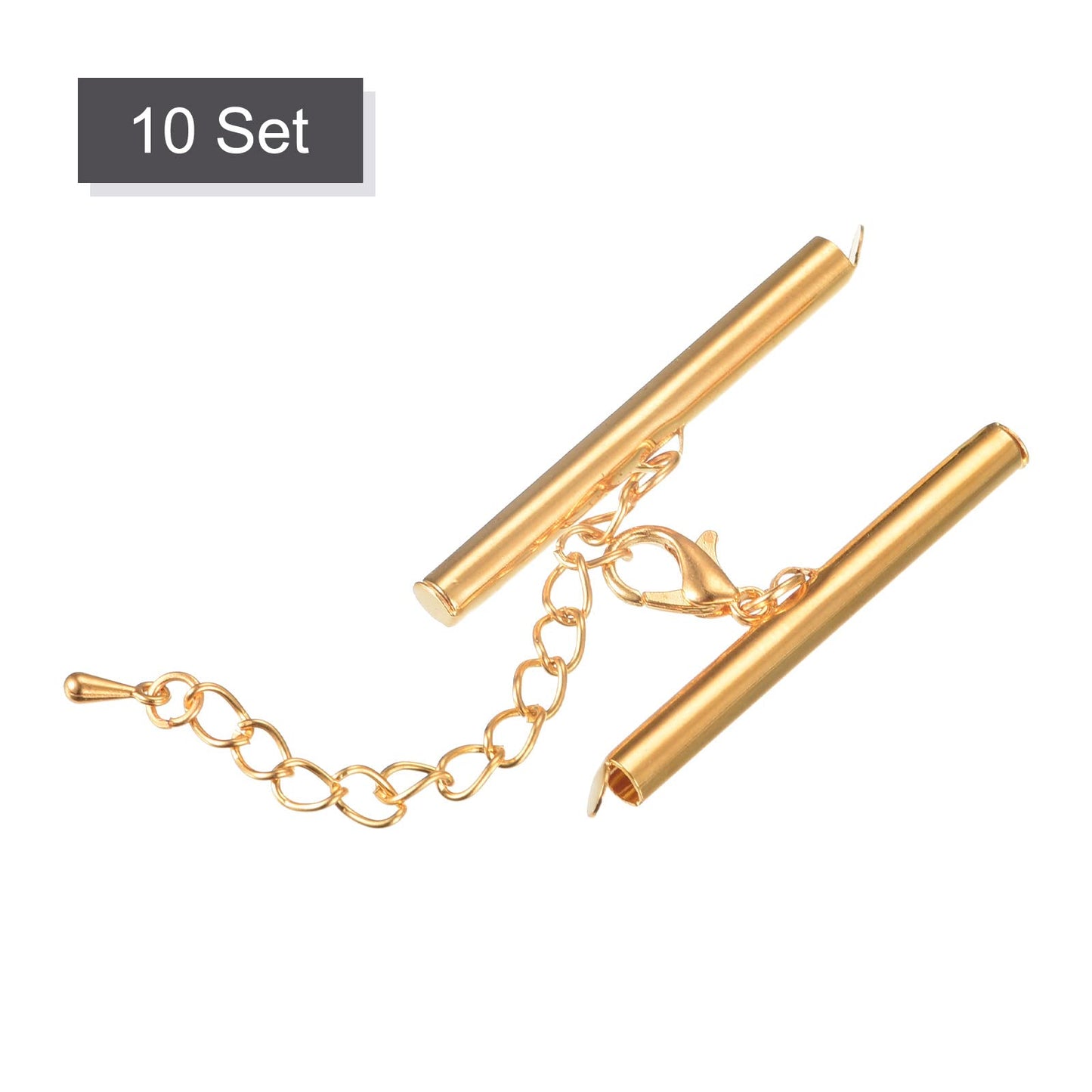 10 Sets Light Golden Slide End Clasps with Lobster Claw and Extension Chain
