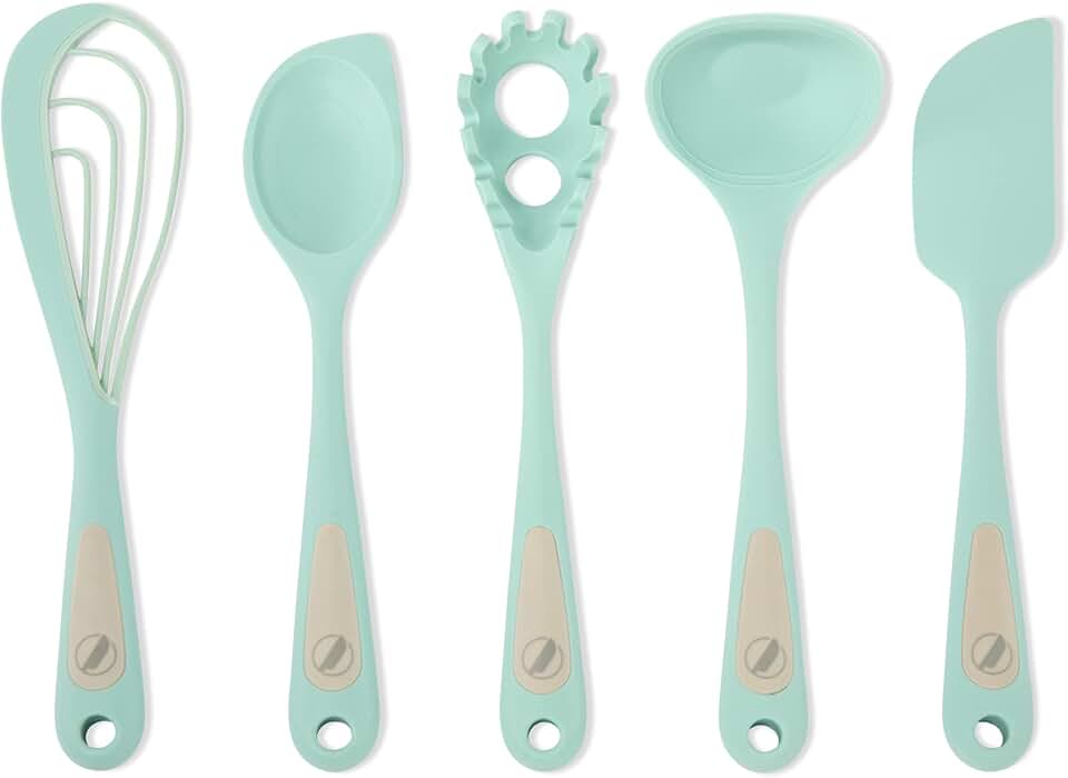5-Piece Silicone Cooking Set with Flip, Mix, Whisk, Scoop, Strain, Scrape & Measure