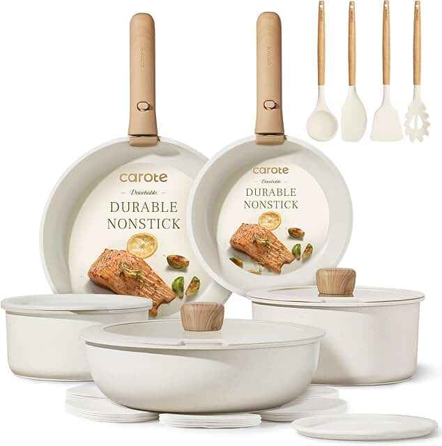 19-Piece Non-Stick Cookware Set with Detachable Handles