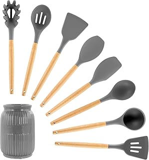 9-Piece Silicone and Wood Cooking Utensil Set