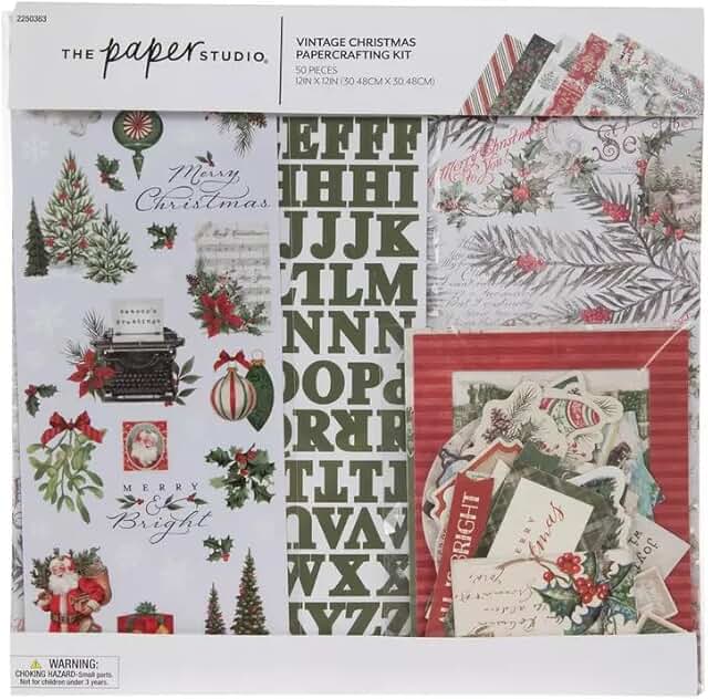 Vintage Christmas Tree House Paper Craft Kit with 50 Pieces