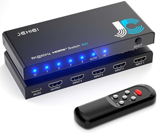 4-Port HDMI Switcher, 8K@60Hz, 4K@120Hz, Remote