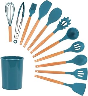 Non-Stick Silicone Kitchen Utensil Set with Wooden Handles