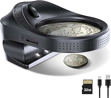 Digital Coin Microscope with LED Lights and 32GB Storage