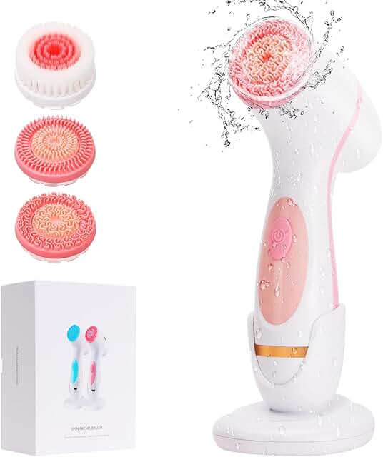 Waterproof Dual-Rotation Facial Cleansing Brush with 3 Heads