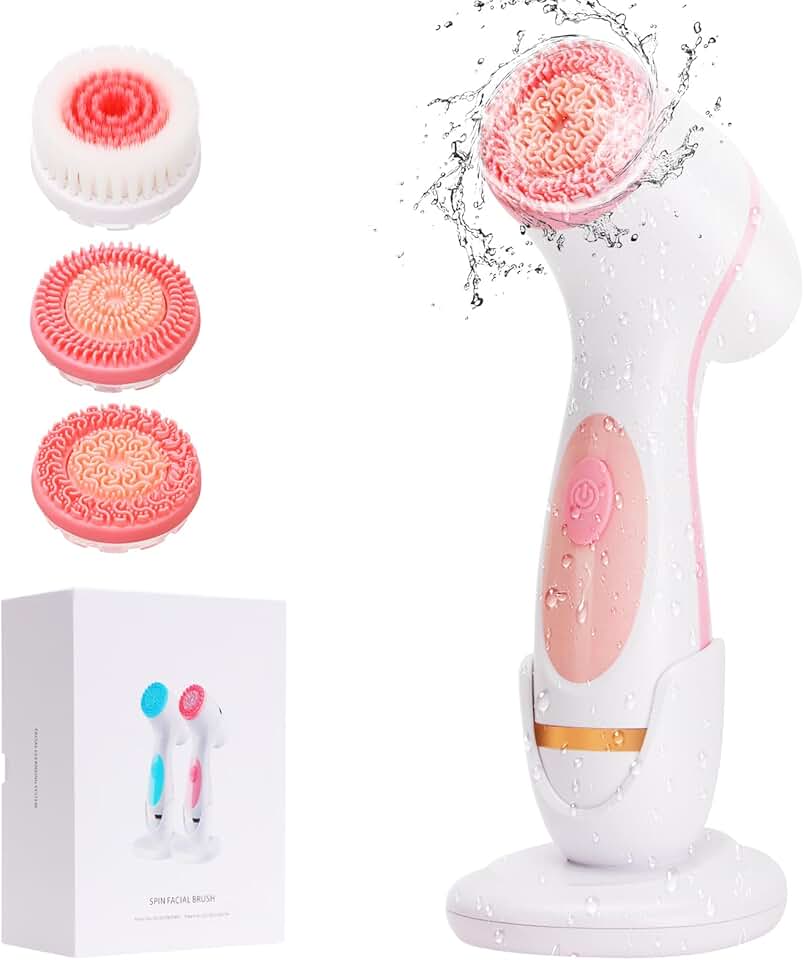 Waterproof Dual-Rotation Facial Cleansing Brush with 3 Heads