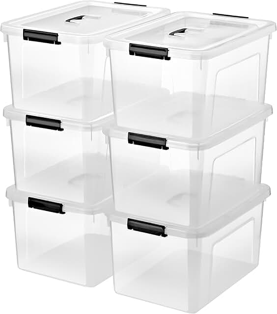 Six 19-Quart Clear Plastic Storage Bins with Lids