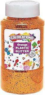 Orange glitter in a 1 lb shaker jar for arts and crafts