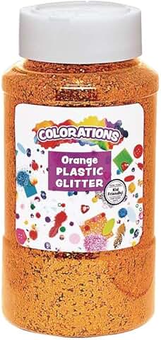 Orange glitter in a 1 lb shaker jar for arts and crafts