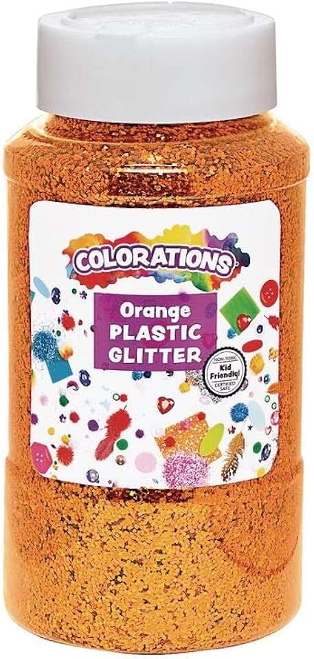 Orange glitter in a 1 lb shaker jar for arts and crafts