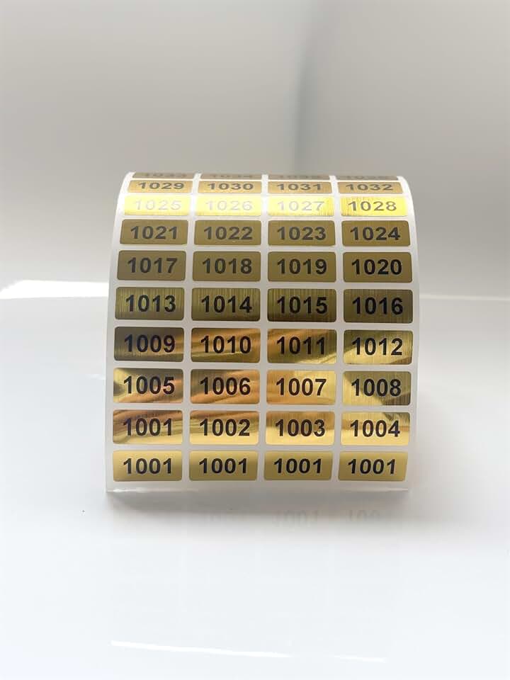Gold Sequential Number Labels, 1000 Pack