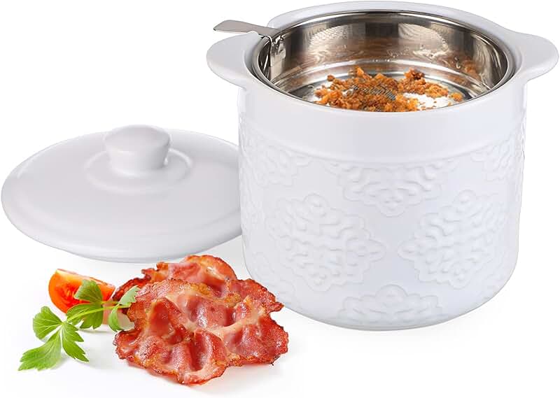 Large Ceramic Bacon Grease Container with Strainer and Lid