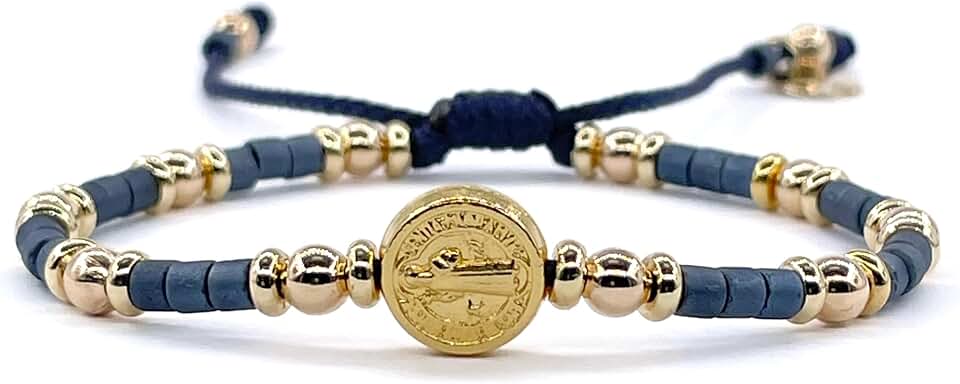 Round St. Benedict Coin Bead Adjustable Bracelet