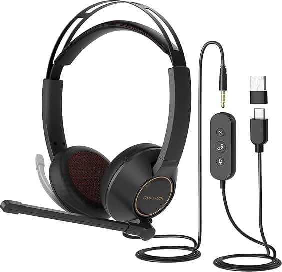 Wired Dual-Ear Stereo Headset with Noise Canceling Microphone