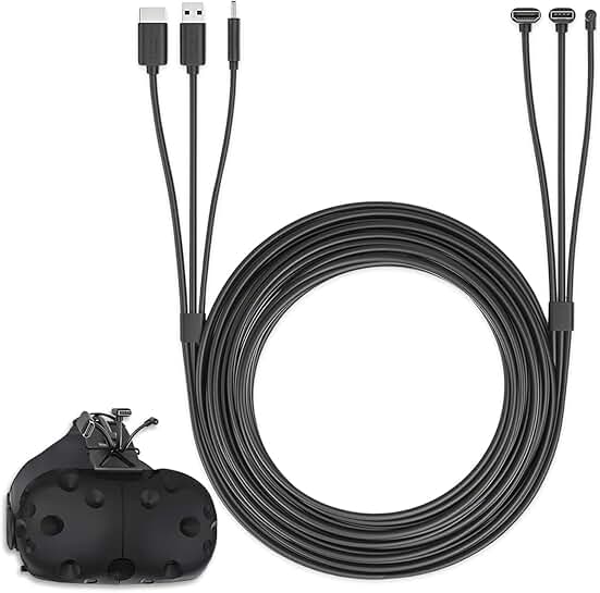 3-in-1 Round VR Backpack Cable, 1 Meter, Black