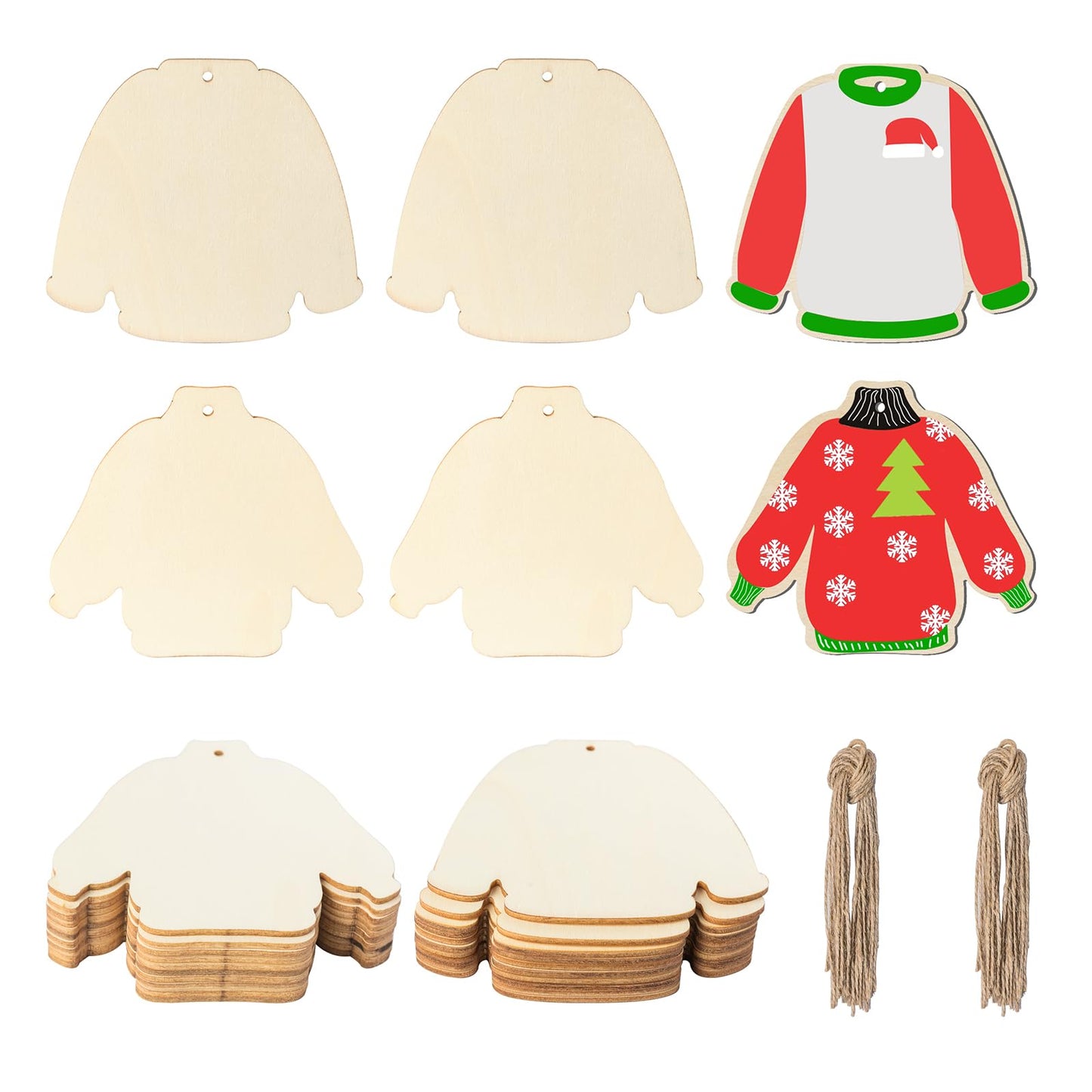 Wooden Sweater Ornaments - 20 Pieces Unfinished