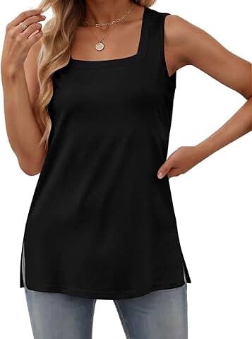 Women’s Summer Square Neck Tank Tops, Loose Fit, Sleeveless