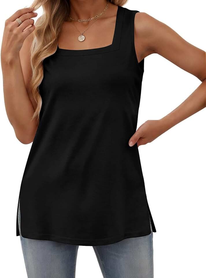 Women’s Summer Square Neck Tank Tops, Loose Fit, Sleeveless