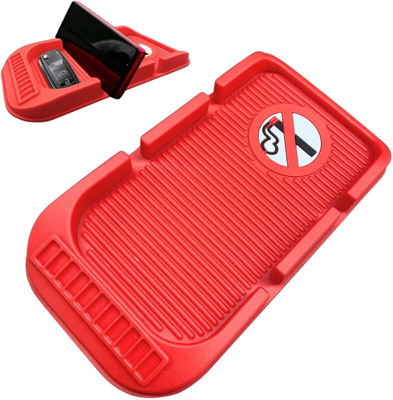 Red Car Dashboard Anti-Slip Mat with Cell Phone Holder