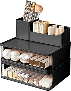 Stackable Makeup Organizer with Drawers and Brush Holder