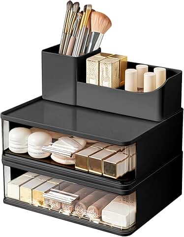 Stackable Makeup Organizer with Drawers and Brush Holder