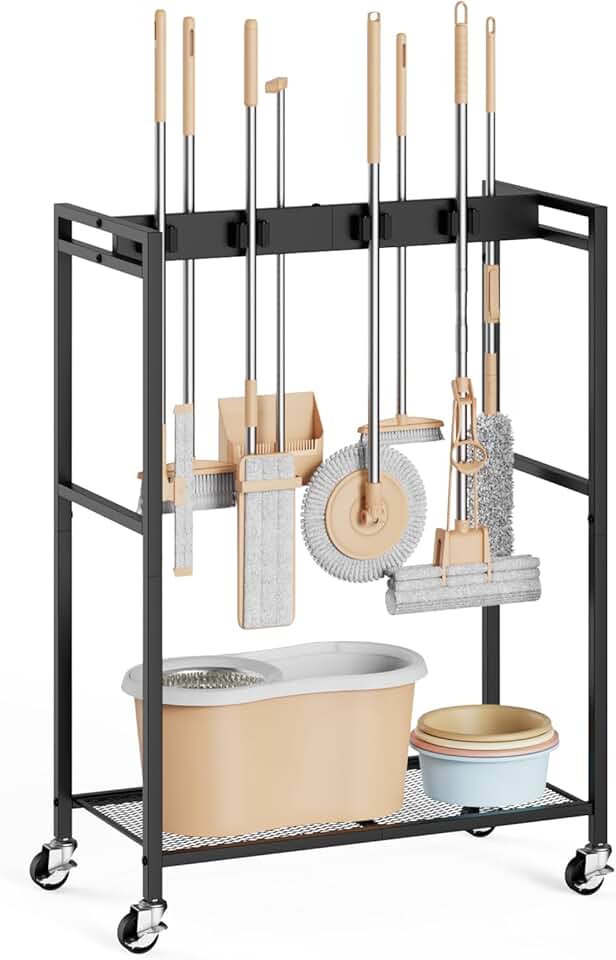 Movable Broom and Mop Storage Cabinet