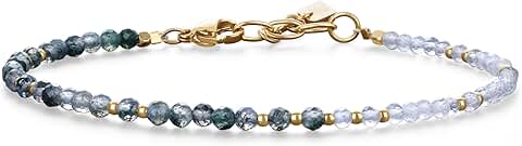 Adjustable Moss Agate and Moonstone Crystal Bracelet for Women