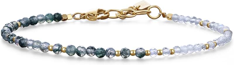 Adjustable Moss Agate and Moonstone Crystal Bracelet for Women