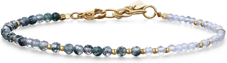Adjustable Moss Agate and Moonstone Crystal Bracelet for Women