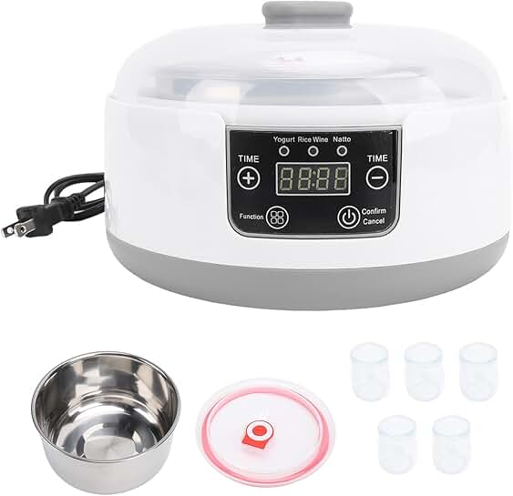 Electric Yogurt Maker with 5 Jars and Stainless Steel Liner