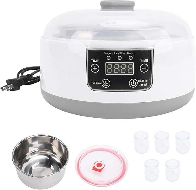 Electric Yogurt Maker with 5 Jars and Stainless Steel Liner