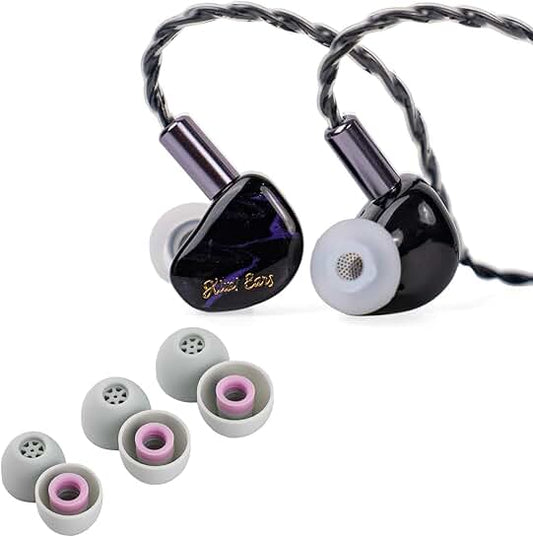Purple in-ear monitor with flexible earbud tips